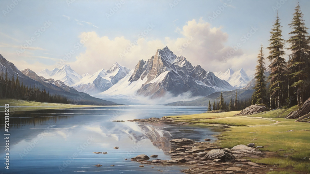 Mountain lake background painting