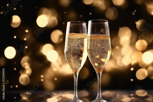 Glasses of champagne on bokeh background. New Year celebration © Kitta