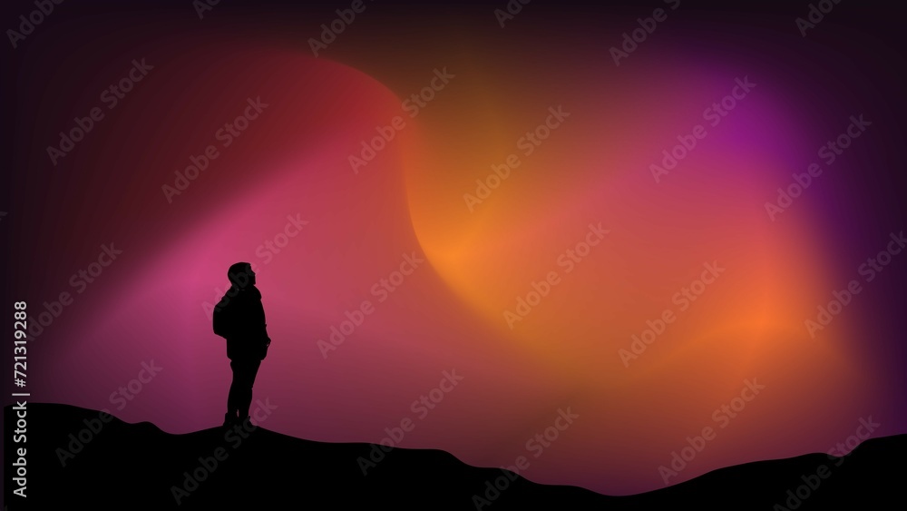 silhouette of a person with aurora sky, abstract gradient 