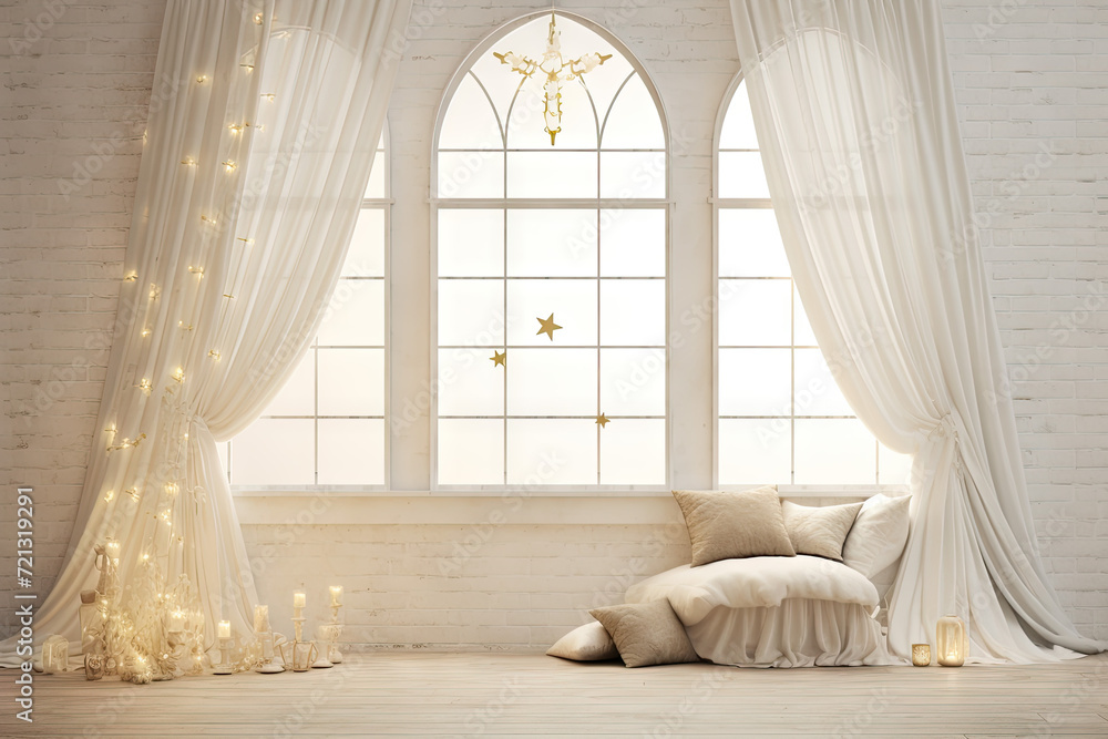 3d render of interior design with arch and flowers in the room 3d render of interior design with arch and flowers in the room