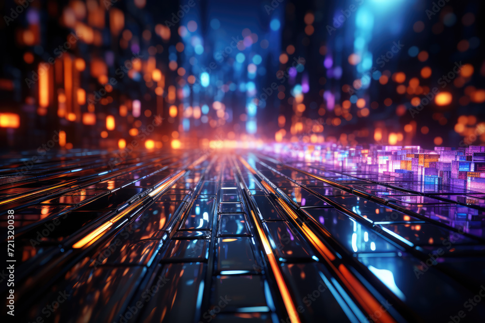 3D rendering of a futuristic city at night with lights and reflections 3D rendering of a futuristic city at night with lights and reflections