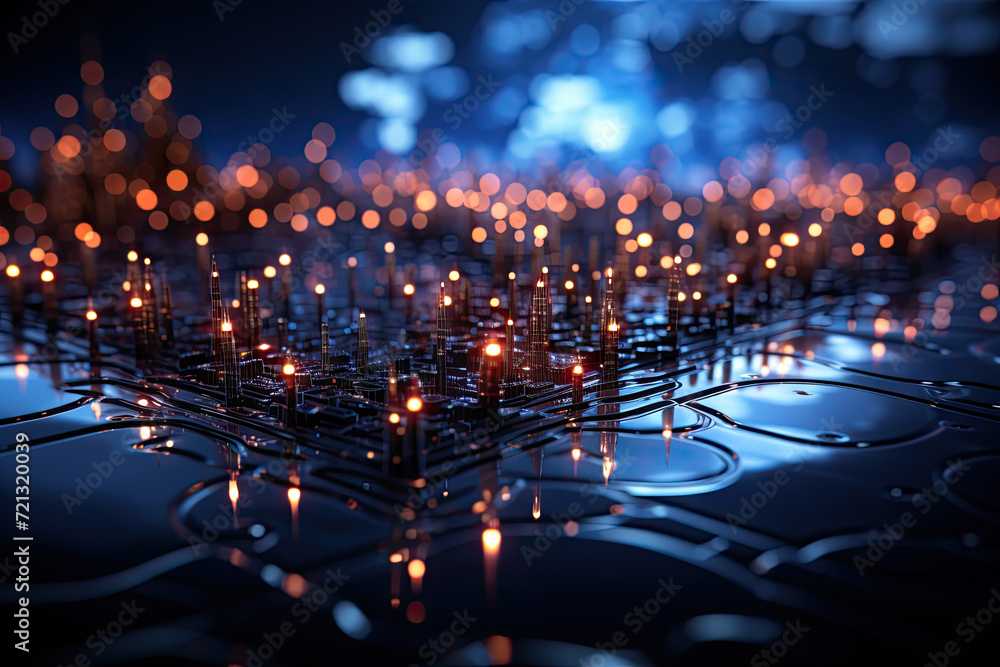 3D rendering of a futuristic city at night with lights and reflections 3D rendering of a futuristic city at night with lights and reflections