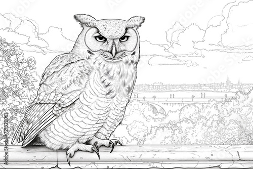 Wallpaper Mural illustration of owl in Forest style with flowers and leaves. Adult and child coloring book Torontodigital.ca