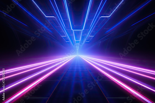 3D abstract background with neon lights. neon tunnel. 3d render