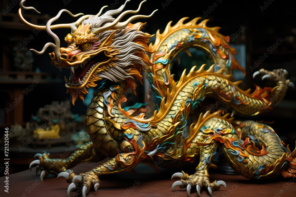 Obraz premium Dragon head, closeup of golden dragon head, 3d rendering
