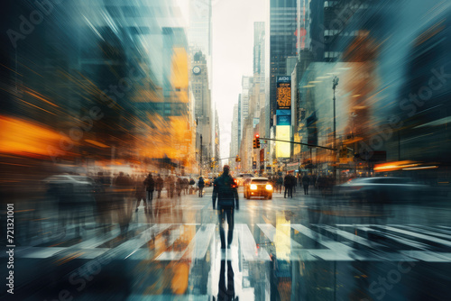 Pedestrians cross the street in New York City, USA.