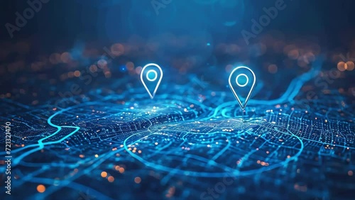 Digitally mark the position on the map with two pins. gps tracking by coordinates in maps. location point. Generative AI