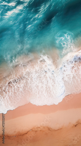 Aerial view of a tropical beach with turquoise ocean waves © Art AI Gallery
