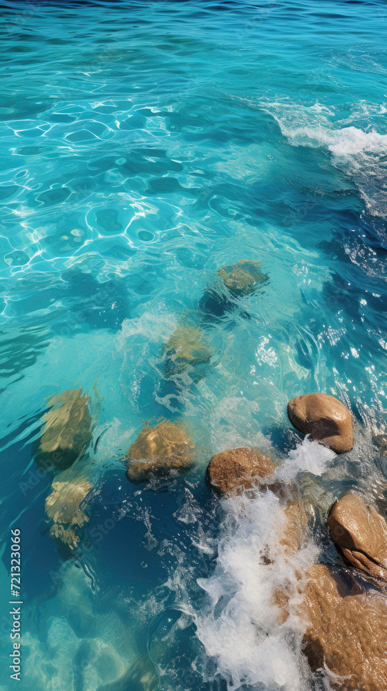 Photo of beautiful seascape with turquoise water and rocks