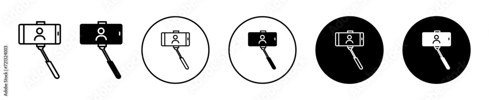 Selfie stick vector icon set collection. Selfie stick Outline flat Icon. Selfie stick vector icon set collection. Selfie stick Outline flat Icon.