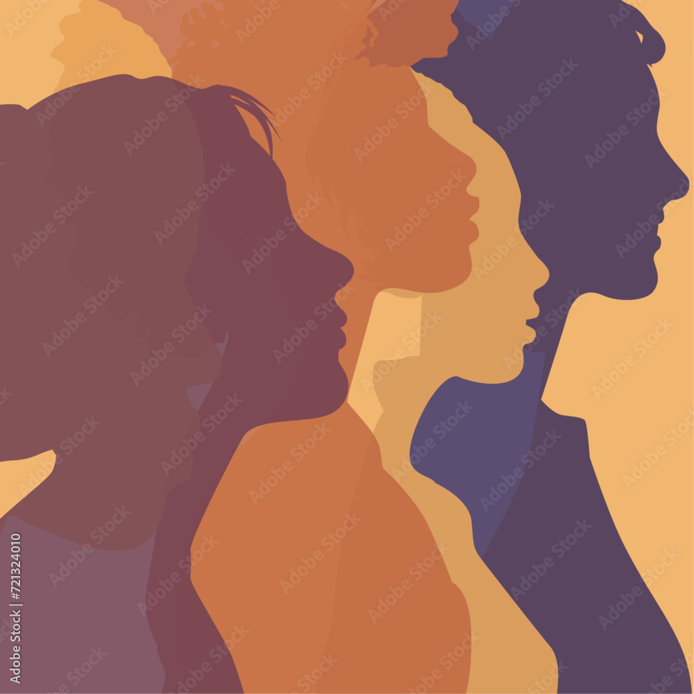 4 different silhouettes of women - profile position - illustration for thé international women’s day