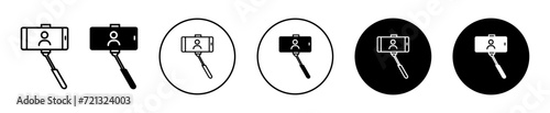 Selfie stick vector icon set collection. Selfie stick Outline flat Icon.