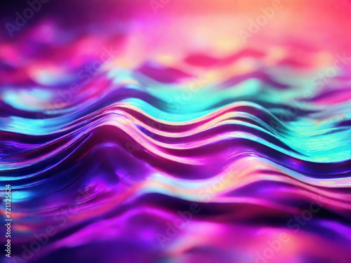 Colorful wave in bright neon color. Wave shaped holographic foil. Abstract wallpaper background. Hologram texture