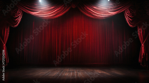 Movie or theater stage with red curtains and spotlight. Rendering