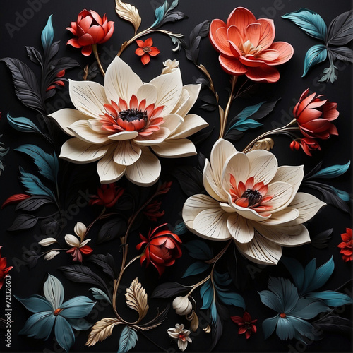 3d flower. background illustration with beautiful stitch textured flower. Surface stitching texture. AI GENERATED