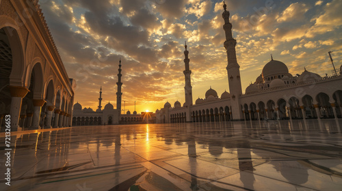 Beautiful sunset over skyline Mosque. Ramadan Kareem © Denny