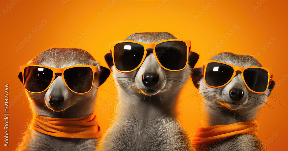 trio of cool meerkats in sunglasses