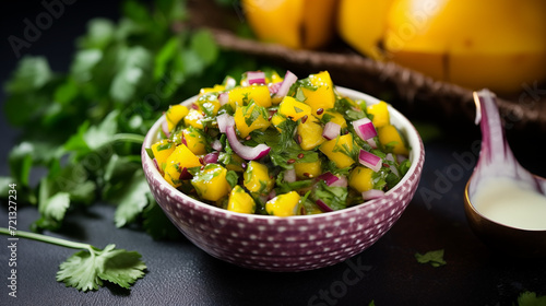 Mango salsa with cilantro and red onion