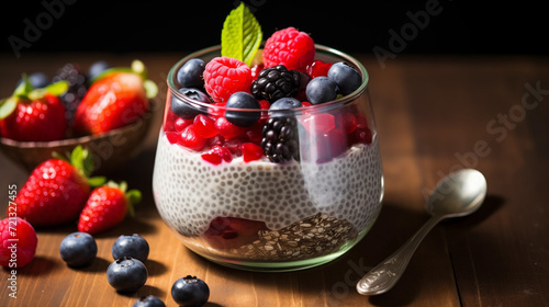 Chia seed pudding with coconut milk and berries