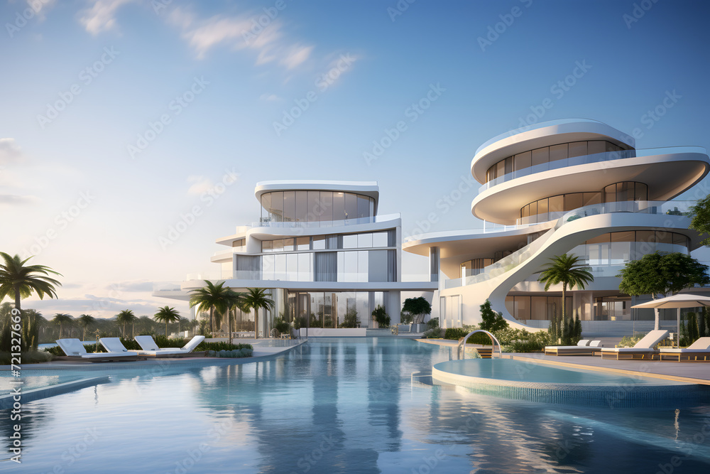 Fototapeta premium Luxury Condominium Complex with Outdoor Infinity Pools
