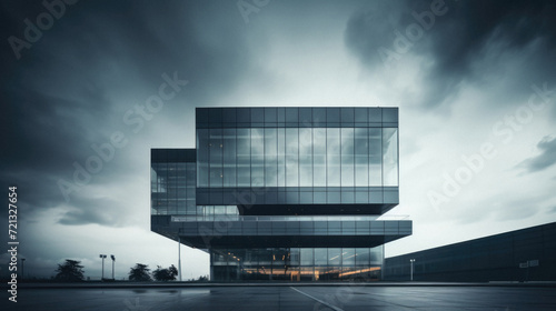Modern office building with cloudy sky background. Mixed media. Mixed media photo