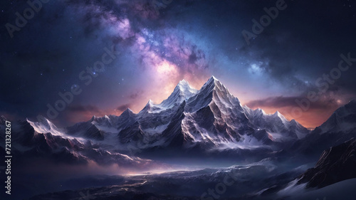 Galaxy starry sky snow mountain background © Allie su 