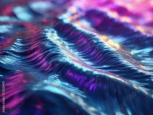 Obraz na płótnie Colorful wave in bright neon color. Wave shaped holographic foil. Abstract wallpaper background. Hologram texture w salonie