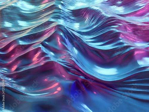 Obraz na płótnie Colorful wave in bright neon color. Wave shaped holographic foil. Abstract wallpaper background. Hologram texture w salonie