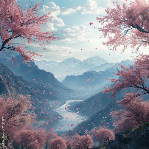 Cherry blossoms in the early morning in the mountains. © Oleg Kolbasin