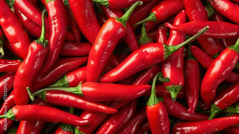 Top view and flat background of pile of red chili peppers.