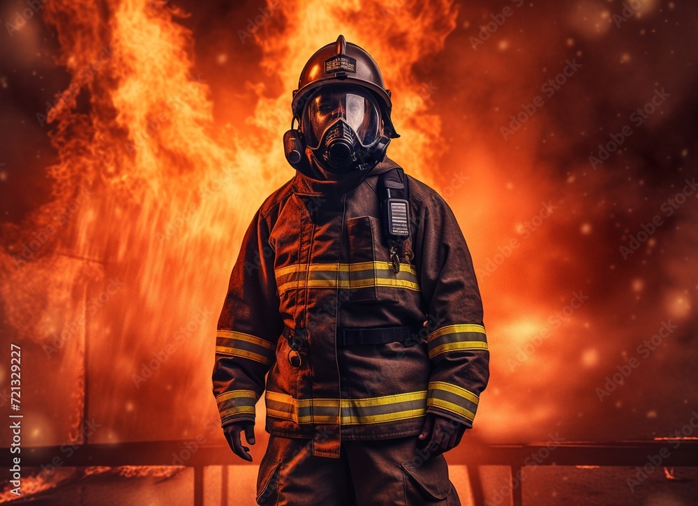 Fireman at the background of fire