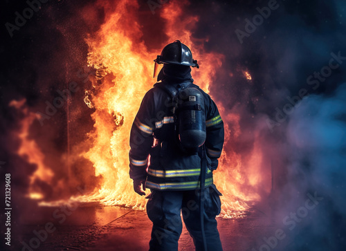 Firefighter at the background of fire
