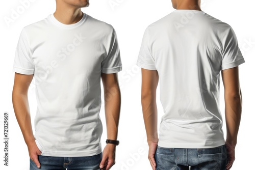 Mock-Up Male Model for a Plain White Blank Casual T-Shirt, Front and Back. Generative AI.