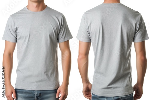 Wallpaper Mural Mock-Up Male Model for a Plain Grey Blank Casual T-Shirt, Front and Back