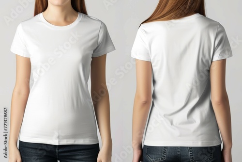 Mock-Up Female Model for a Plain White Blank Casual T-Shirt, Front and Back. Generative AI.