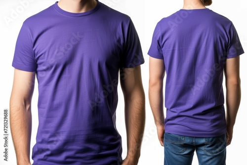 Mock-Up Male Model for a Plain Purple Blank Casual T-Shirt, Front and Back. Generative AI.