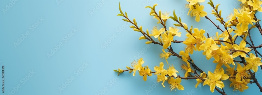 Spring Awakening: Yellow Forsythia on Blue