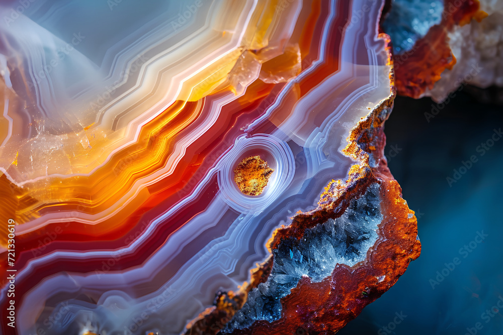Zoom in on the intricate details of a natural agate gemstone slice.