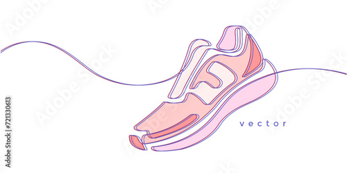 Multi-colored sneaker. Sports shoes in a line style. Sketch sneakers for your creativity.Shoe advertising .