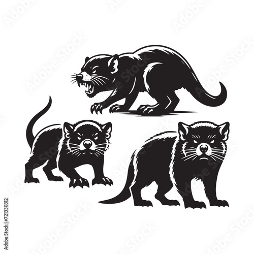 Illuminated Shadows  Tasmanian Devil Silhouette Collection Illuminating the Dark Corners of the Tasmanian Wilderness - Tasmanian Devil Illustration - Tasmanian Devil Vector - Animal Silhouette Vector 