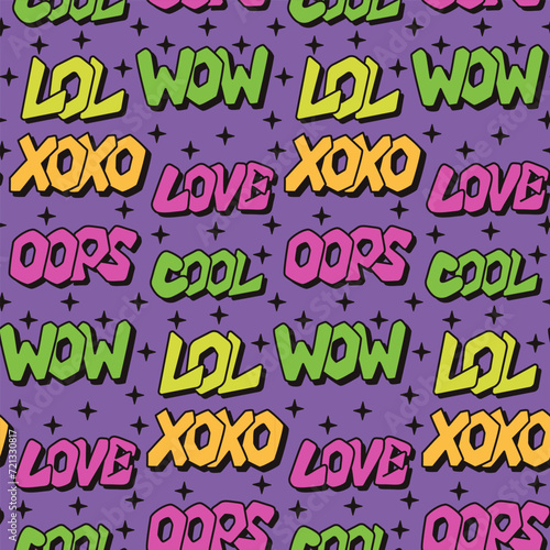 90s style seamless pattern with graffiti words