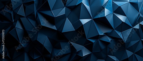 Abstract texture dark blue background banner panorama long with 3d geometric triangular gradient shapes for website, business, print design template metallic metal paper pattern illustration wall