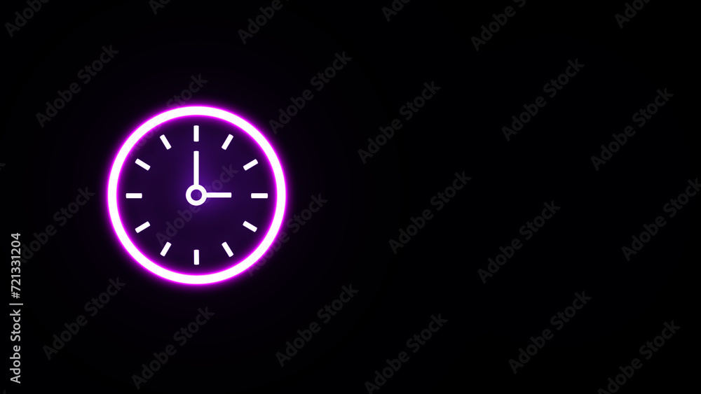 Neon glowing clock icon, sign. neon Time and Clock icon on the black background. neon clock sign. alarm silhouette. Neon glowing clock icon, sign. neon Time and Clock icon on the black background. neon clock sign. alarm silhouette.