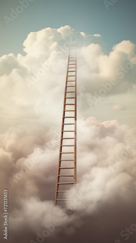 Conceptual image with ladder going up into the sky through clouds