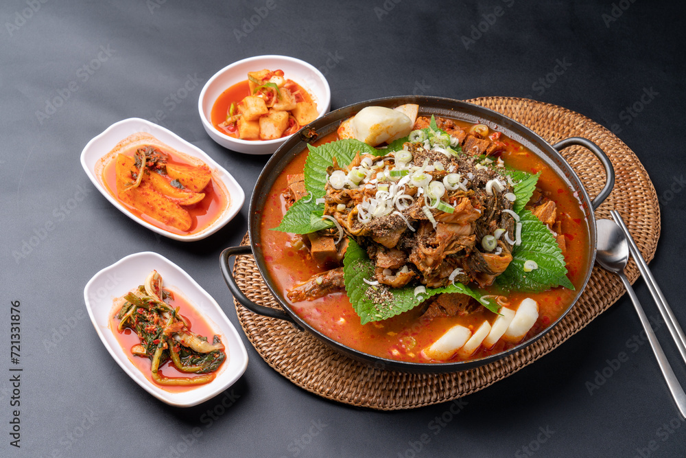 Gamjatang, pork backbone, hot pot, braised pollack, red chili paste pork bulgogi, bulgogi, side dish, Korean food Gamjatang, pork backbone, hot pot, braised pollack, red chili paste pork bulgogi, bulgogi, side dish, Korean food