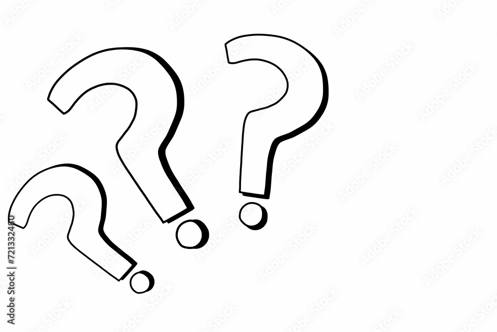 Three question mark symbol with black ink line on white background. Asking question. Template presentation or design project. FAQ. Why. Three question mark symbol with black ink line on white background. Asking question. Template presentation or design project. FAQ. Why.