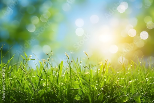 Spring or summer and grass field with sunny background.