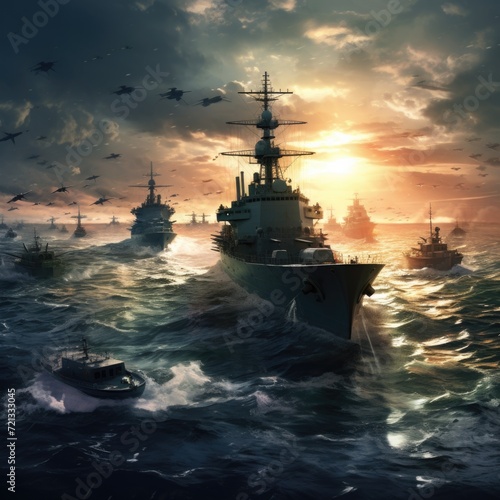 Combat military A fleet of naval ships