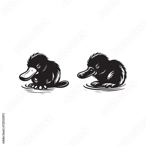 Serenity in Silhouette: Platypus Silhouette Set Reflecting the Serene Beauty of Platypuses in Repose - Platypus Illustration - Platypus Vector
