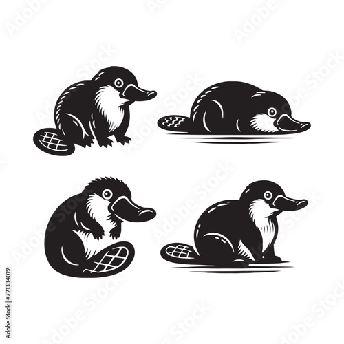 Playful Platypus Silhouette: A Collection of Whimsical Platypus Shadows in Captivating Poses - Platypus Illustration - Platypus Vector
